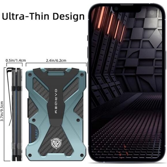 Men's Minimalist Slim Aluminum Metal Money Clip Wallet with Clear ID Card Holder - Picture 3 of 6